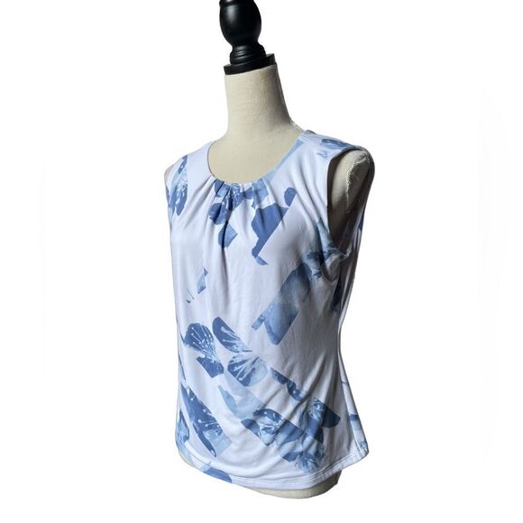 Calvin Klein White and Blue Sleeveless Blouse w/Keyhole on the Neck (Med) - Picture 4 of 10